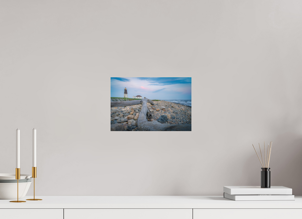 12 x 8″, Basic Matte Photo Print on Fuji Crystal DP II Paper Driftwood at Pt. Judith Lighthouse
