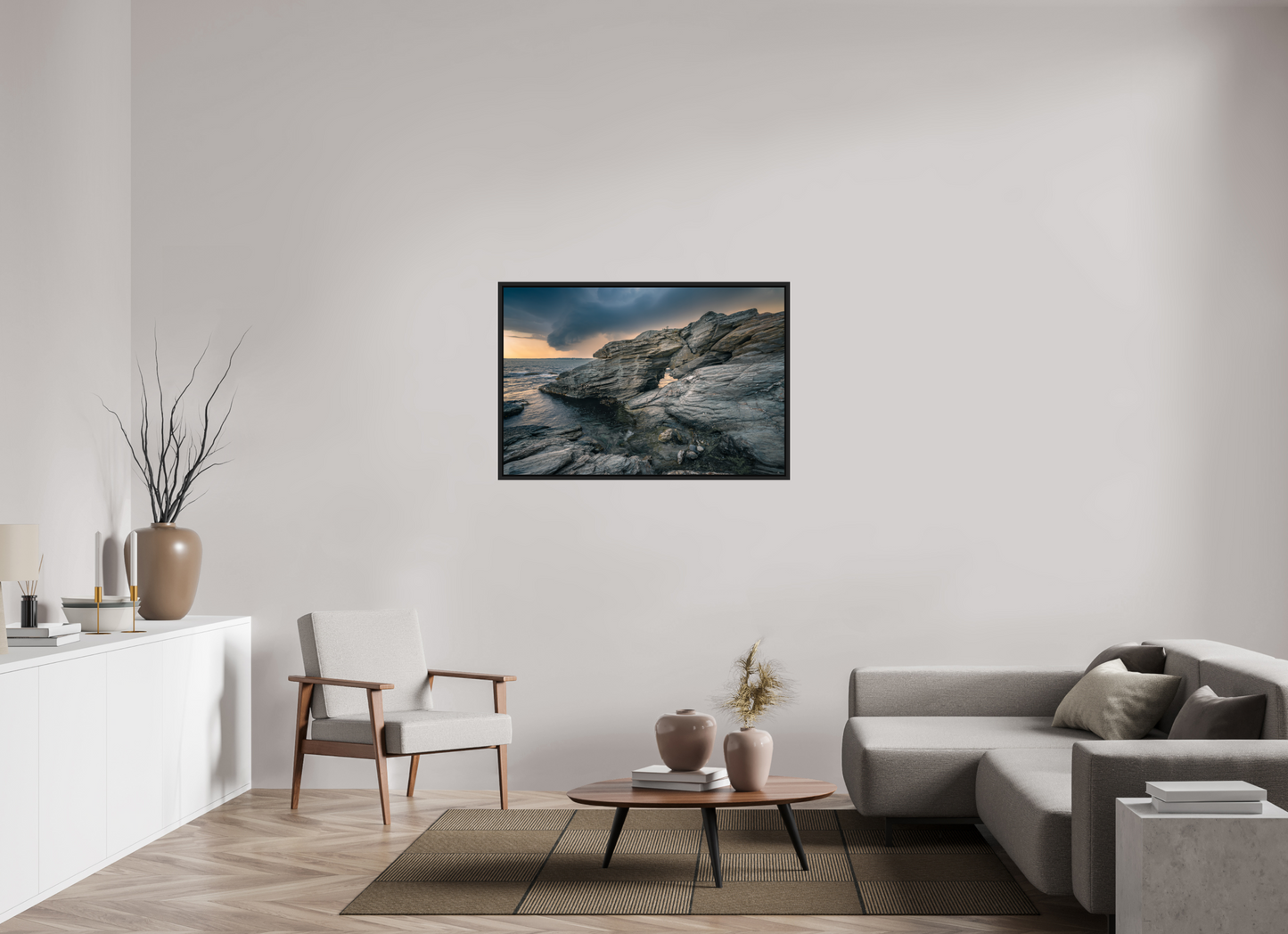 45 x 30″, Premium ChromaLuxe HD Aluminum Metal Print with Black Wood Floater Frame Thunderstorm Over Beavertail Arch