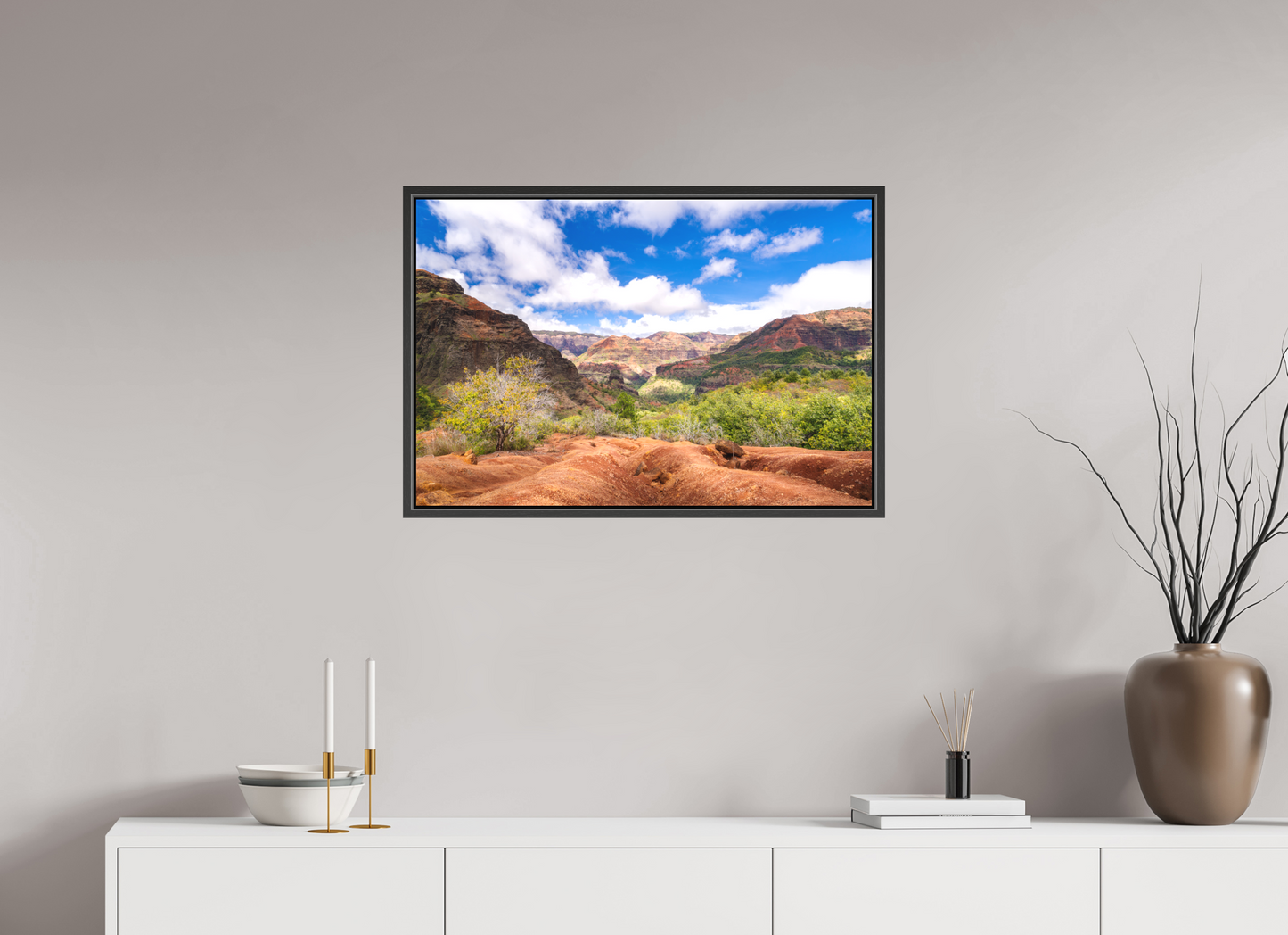 30 x 20″, Matte Canvas Print with Black Wood Floater Frame Along the Kukui Trail