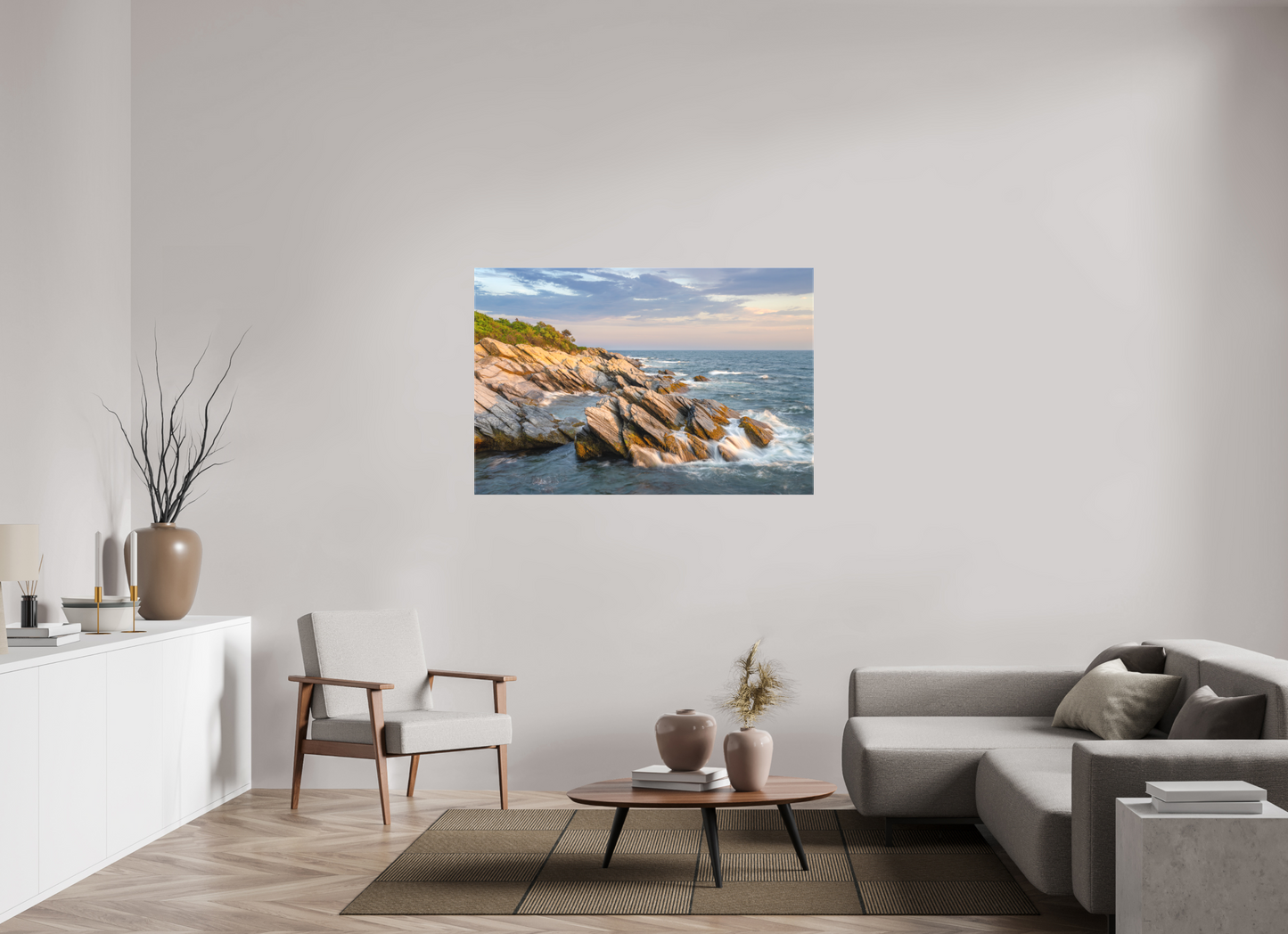 54 x 36″, Matte Canvas Print Beavertail Cliffs Approaching Sunset