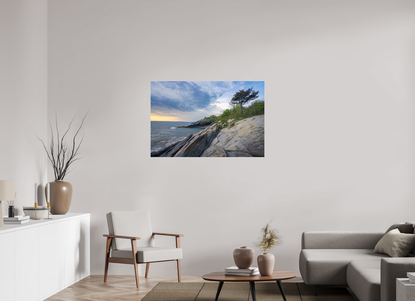 45 x 30″, Premium Photo Print under Acrylic Glass Rain in the Distance at Beavertail