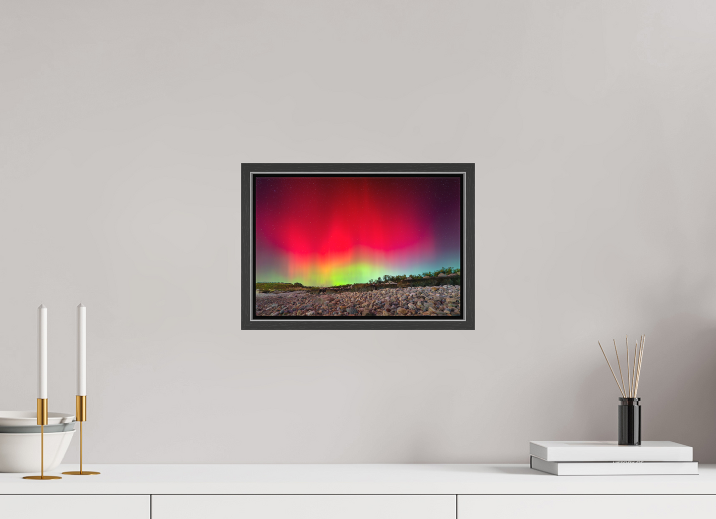 12 x 8″, Matte Canvas Print with Black Wood Floater Frame Aurora Borealis at Camp Cronin