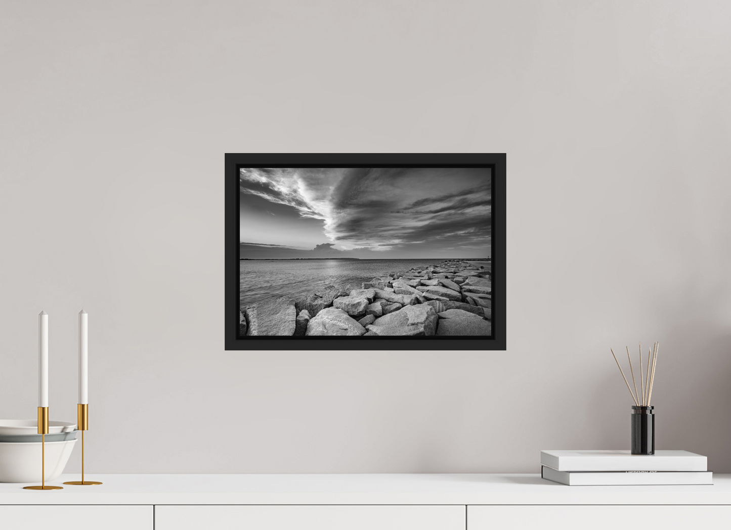 15 x 10″, Photo Print under Acrylic Glass with Black Wood Floater Frame Overlooking Old Harbor