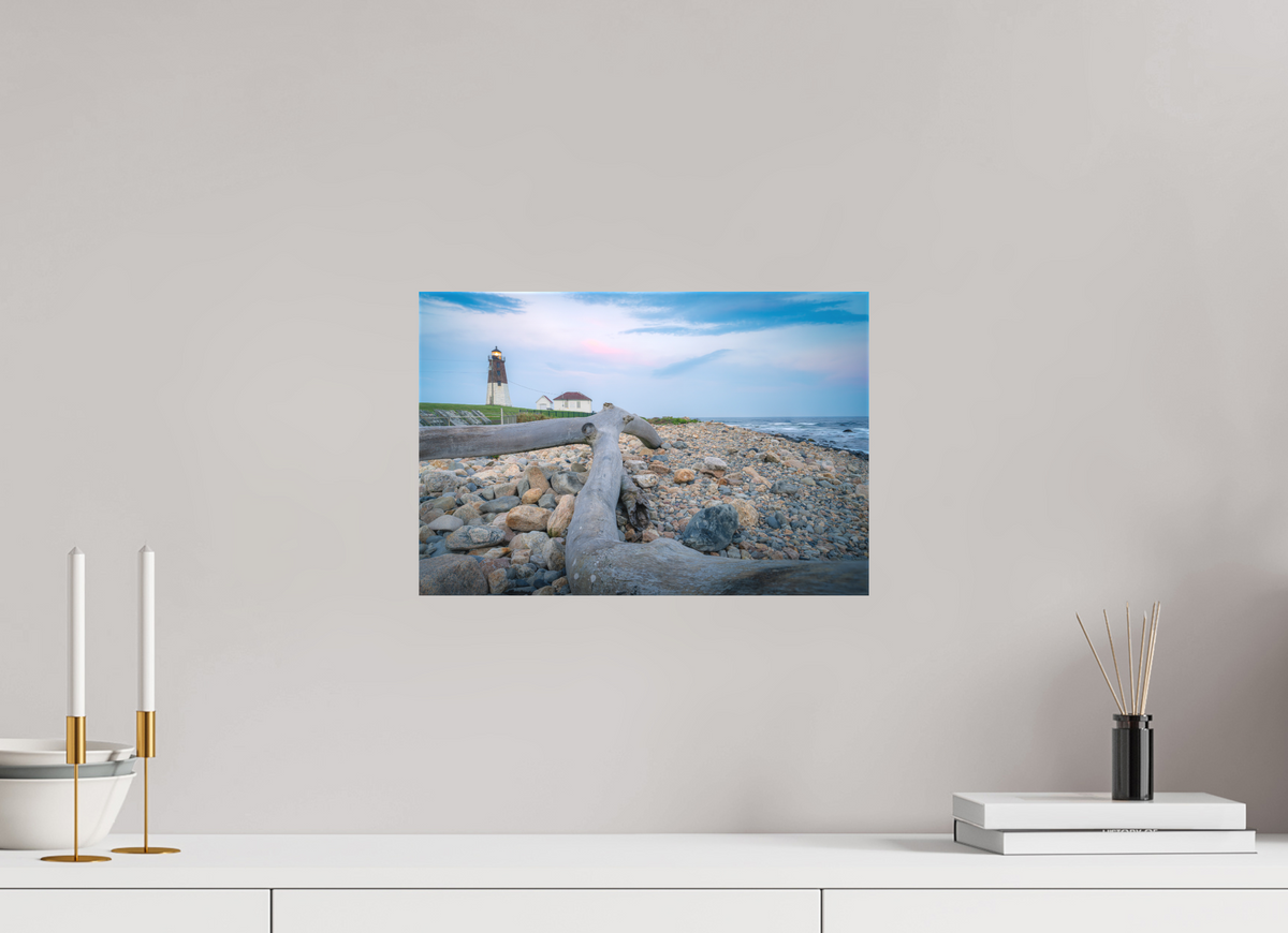 15 x 10″, Matte Canvas Print Driftwood at Pt. Judith Lighthouse