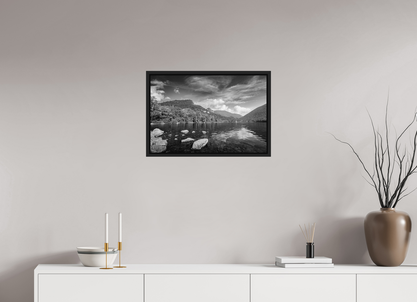 24 x 16″, ChromaLuxe HD Metal Print with Black Wood Floater Frame Overlooking Echo Lake