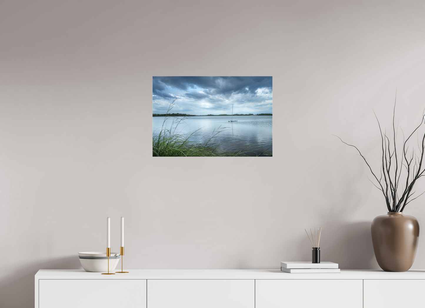 24 x 16″, Matte Canvas Print Lonely Boat on Sachem Pond