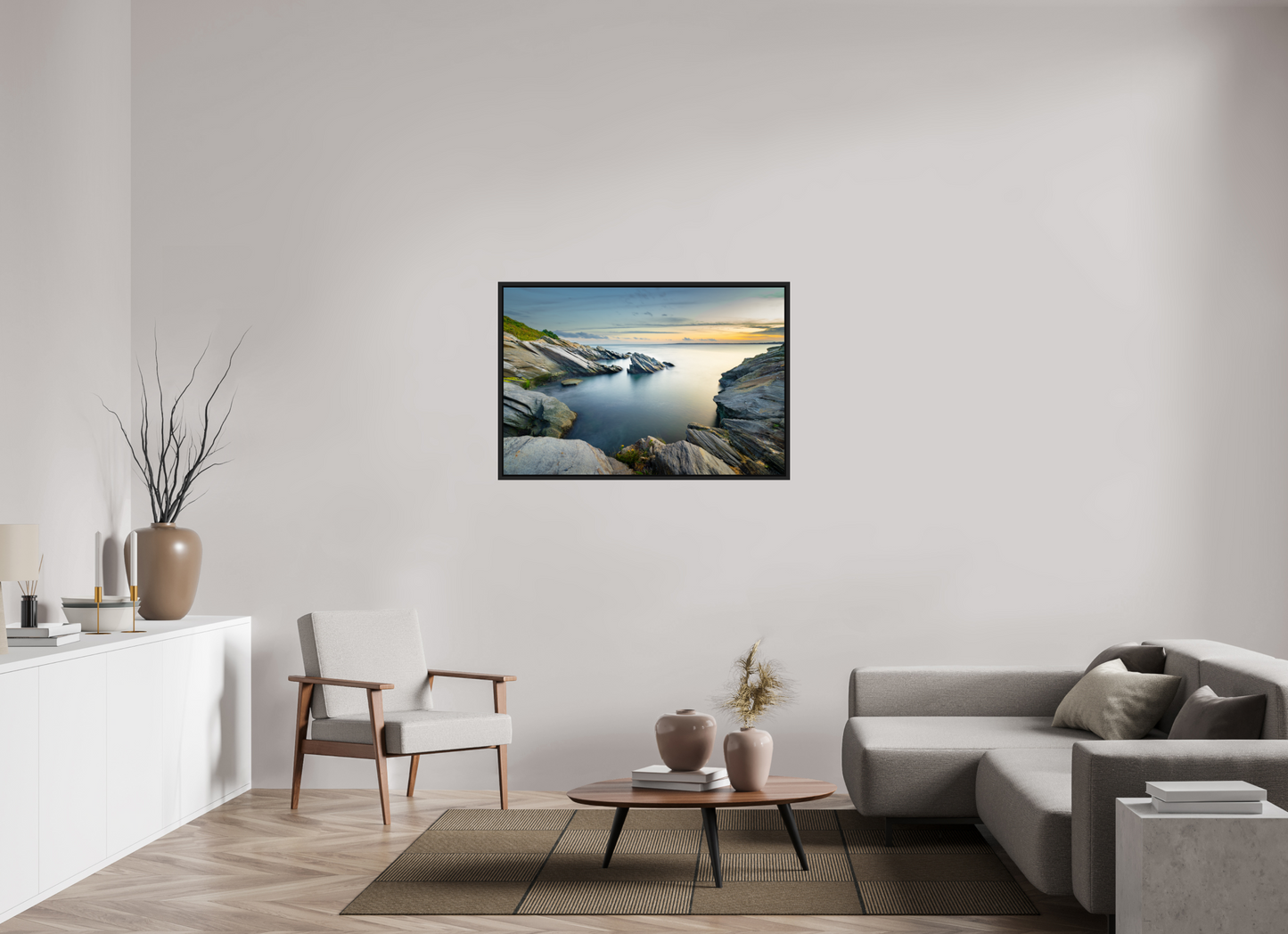 45 x 30″, ChromaLuxe HD Metal Print with Black Wood Floater Frame Sunset and Solitude