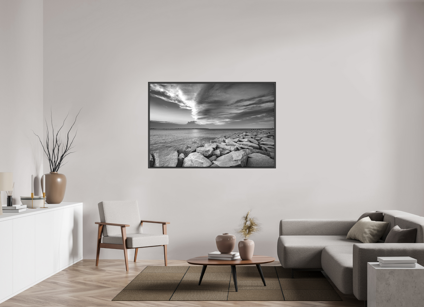 60 x 40″, Matte Canvas Print with Black Wood Floater Frame Overlooking Old Harbor
