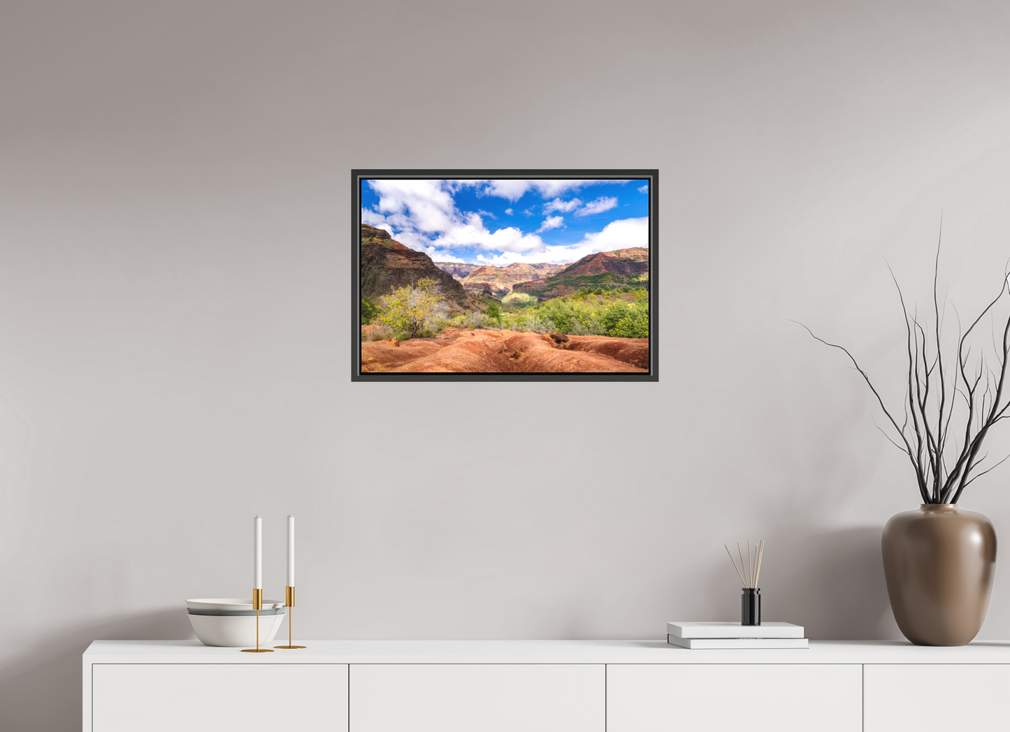 24 x 16″, Matte Canvas Print with Black Wood Floater Frame Along the Kukui Trail
