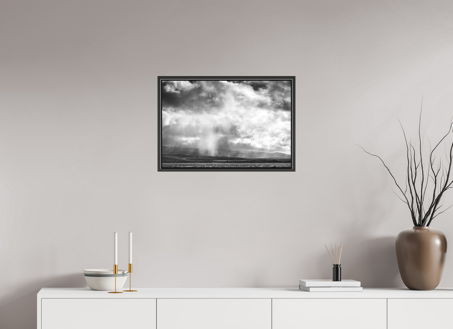24 x 16″, Matte Canvas Print with Black Wood Floater Frame Rain Showers Along the Napali Coast