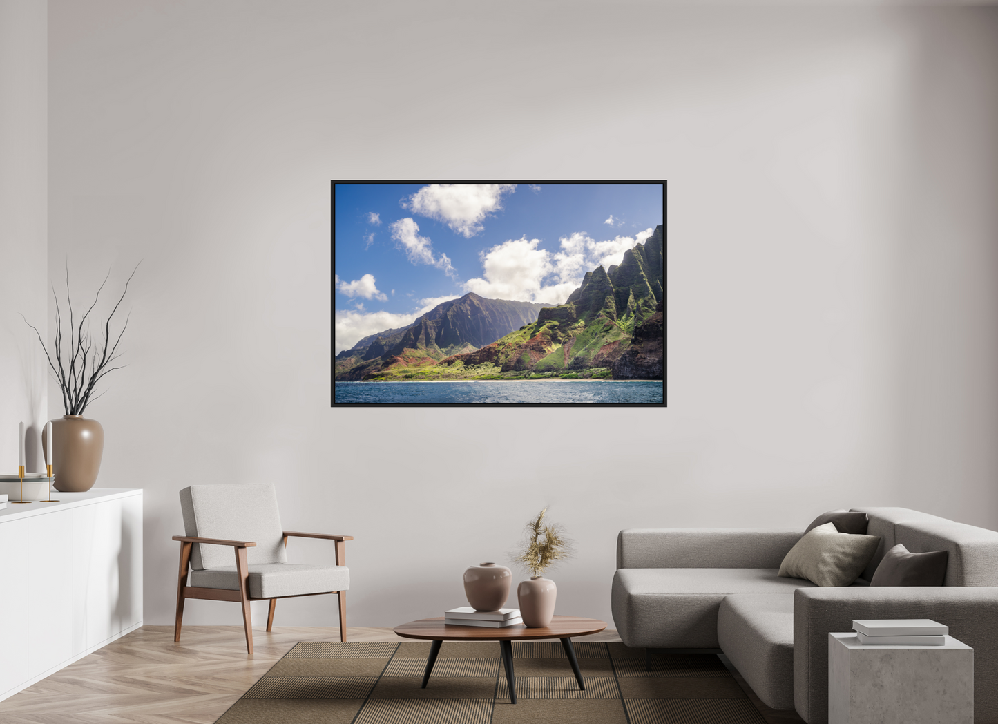 66 x 44″, Photo Print under Acrylic Glass with Black Wood Floater Frame The Napali Coast
