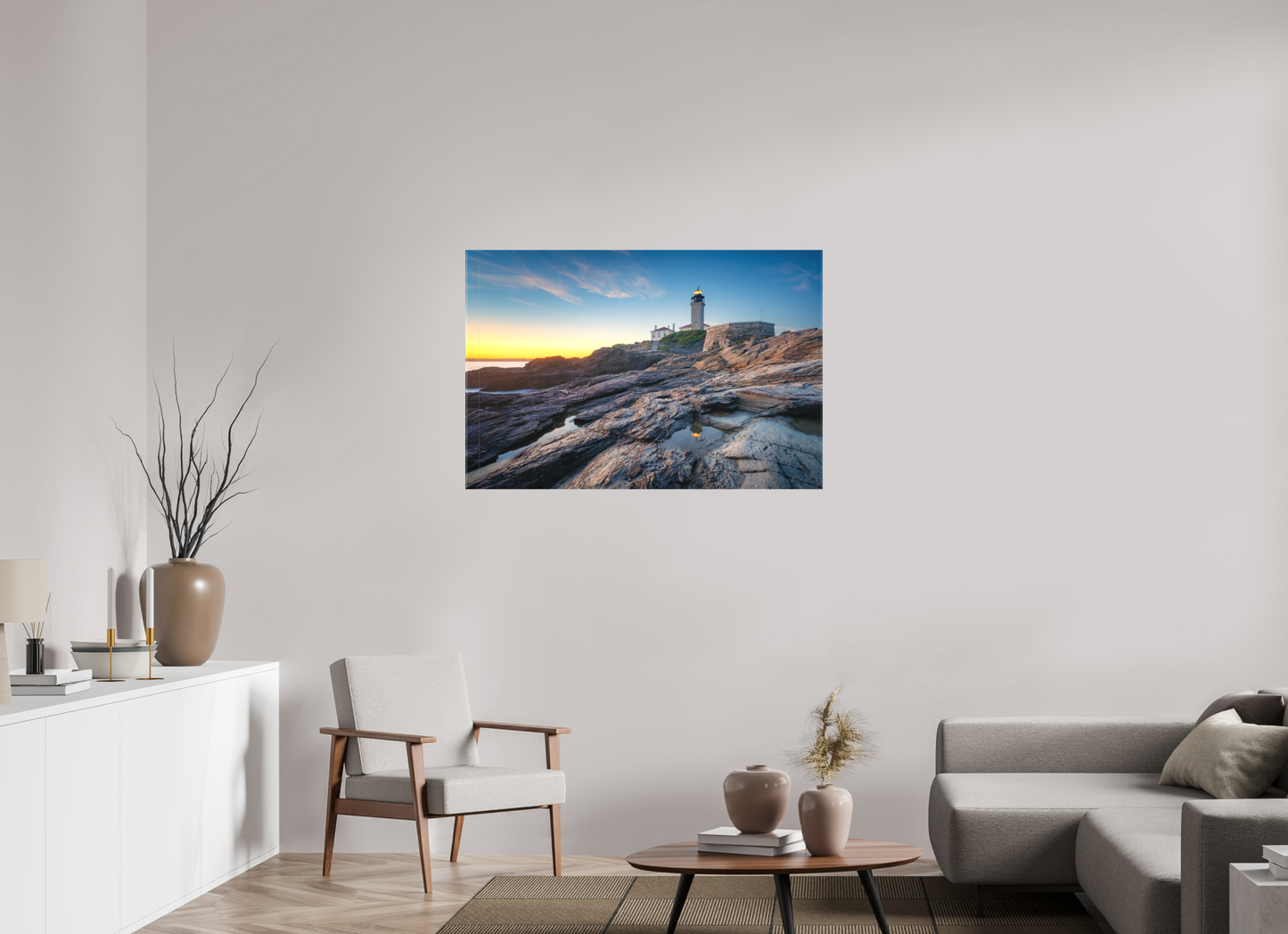 45 x 30″, Matte Canvas Print Beavertail Lighthouse Tide Pool Reflection