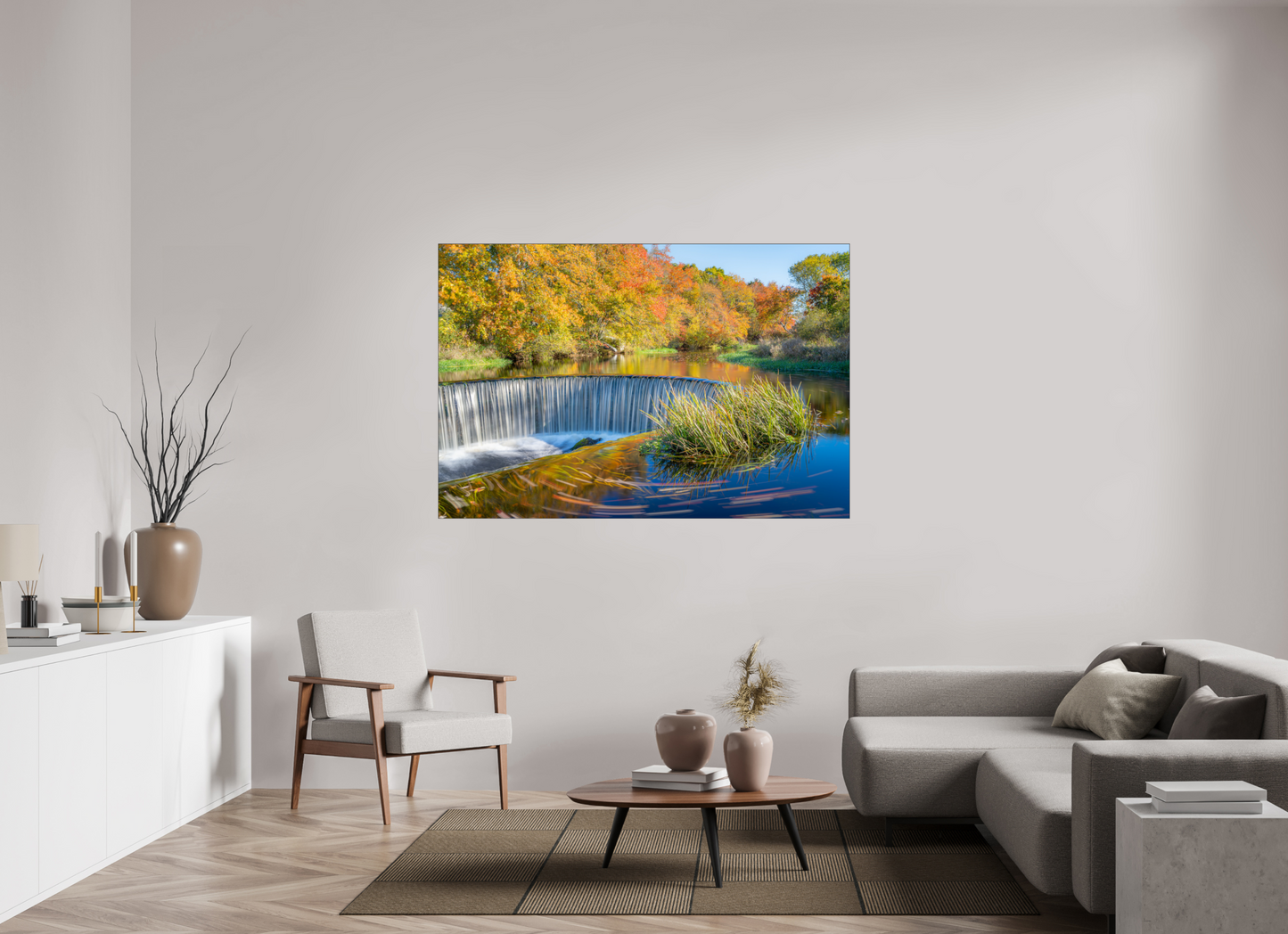 66 x 44″, Photo Print under Acrylic Glass with Black Slimline Case Peak Fall Colors Over Horseshoe Falls