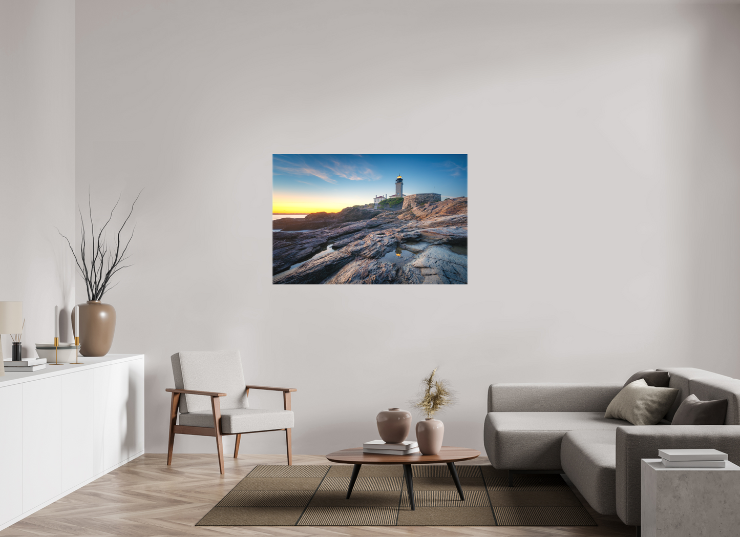 54 x 36″, Matte Canvas Print Beavertail Lighthouse Tide Pool Reflection