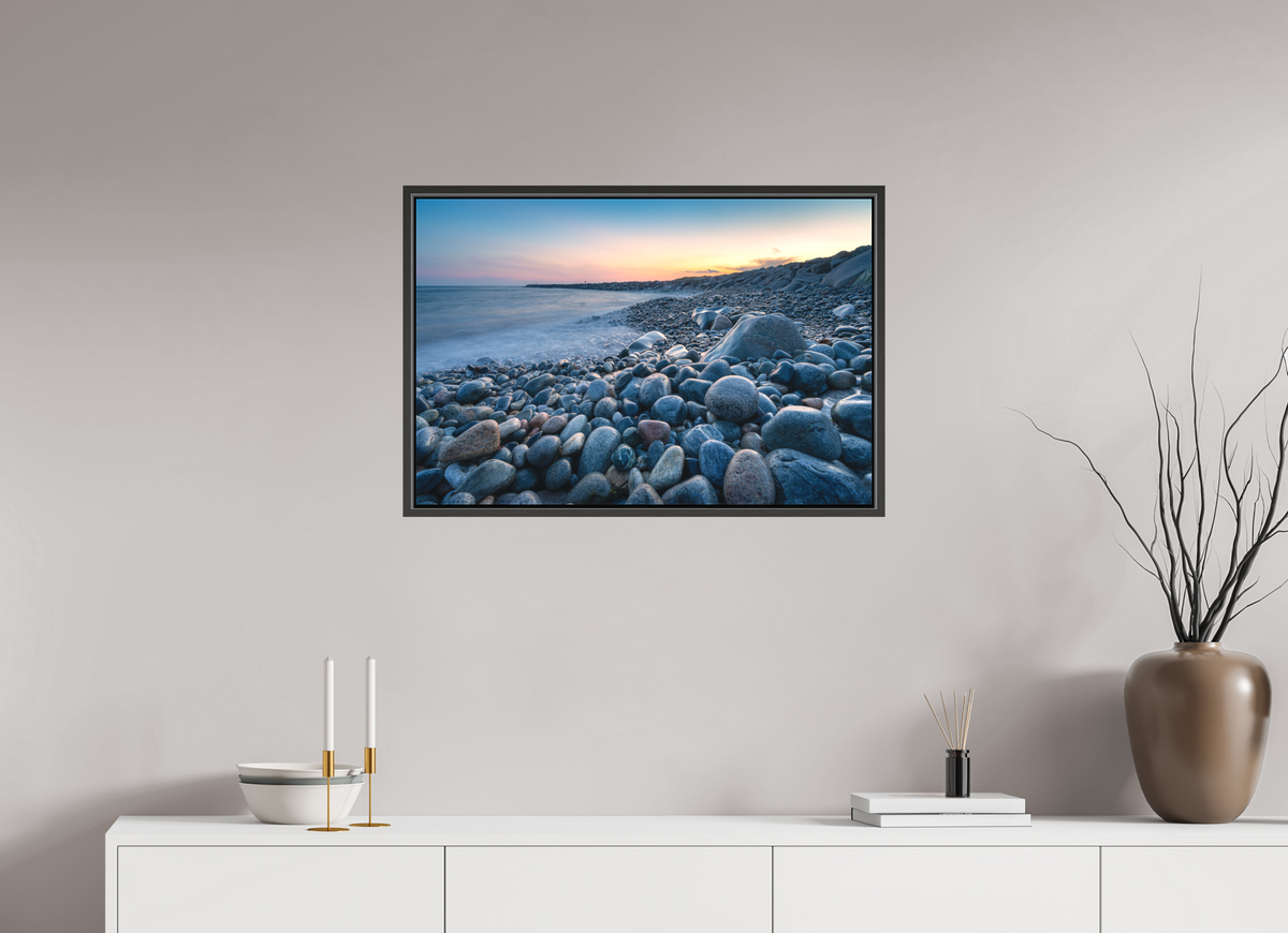 30 x 20″, Matte Canvas Print with Black Wood Floater Frame A Sea of Pebbles at Camp Cronin