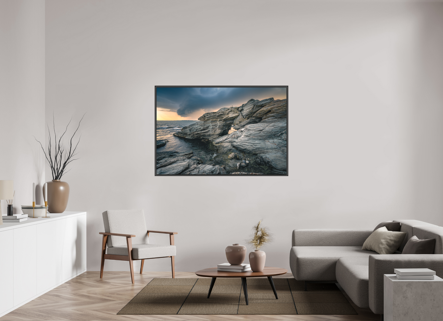 60 x 40″, Matte Canvas Print with Black Wood Floater Frame Thunderstorm Over Beavertail Arch