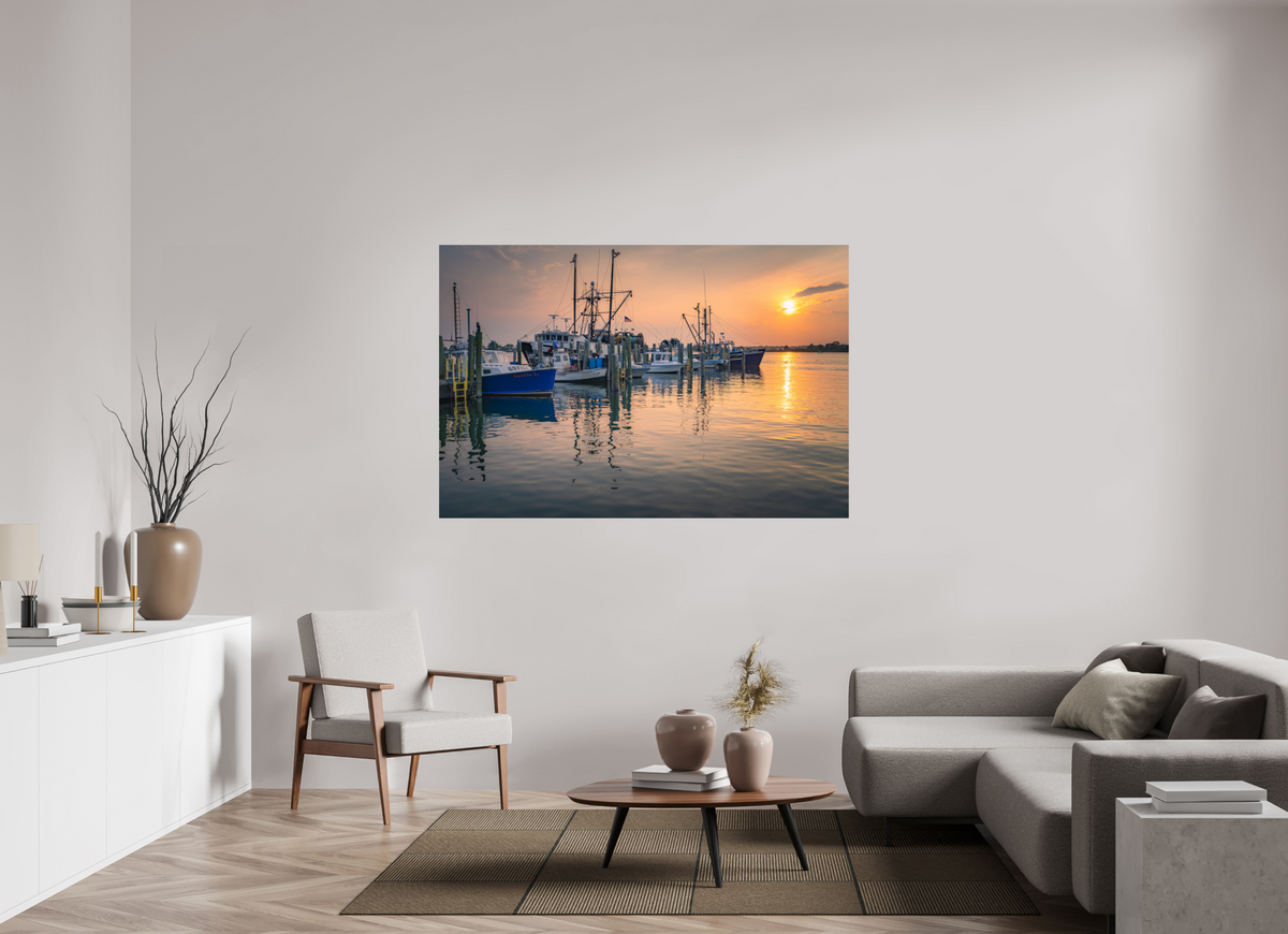 66 x 44″, Premium Photo Print on Fujiflex High Gloss Paper Boats at Sunset