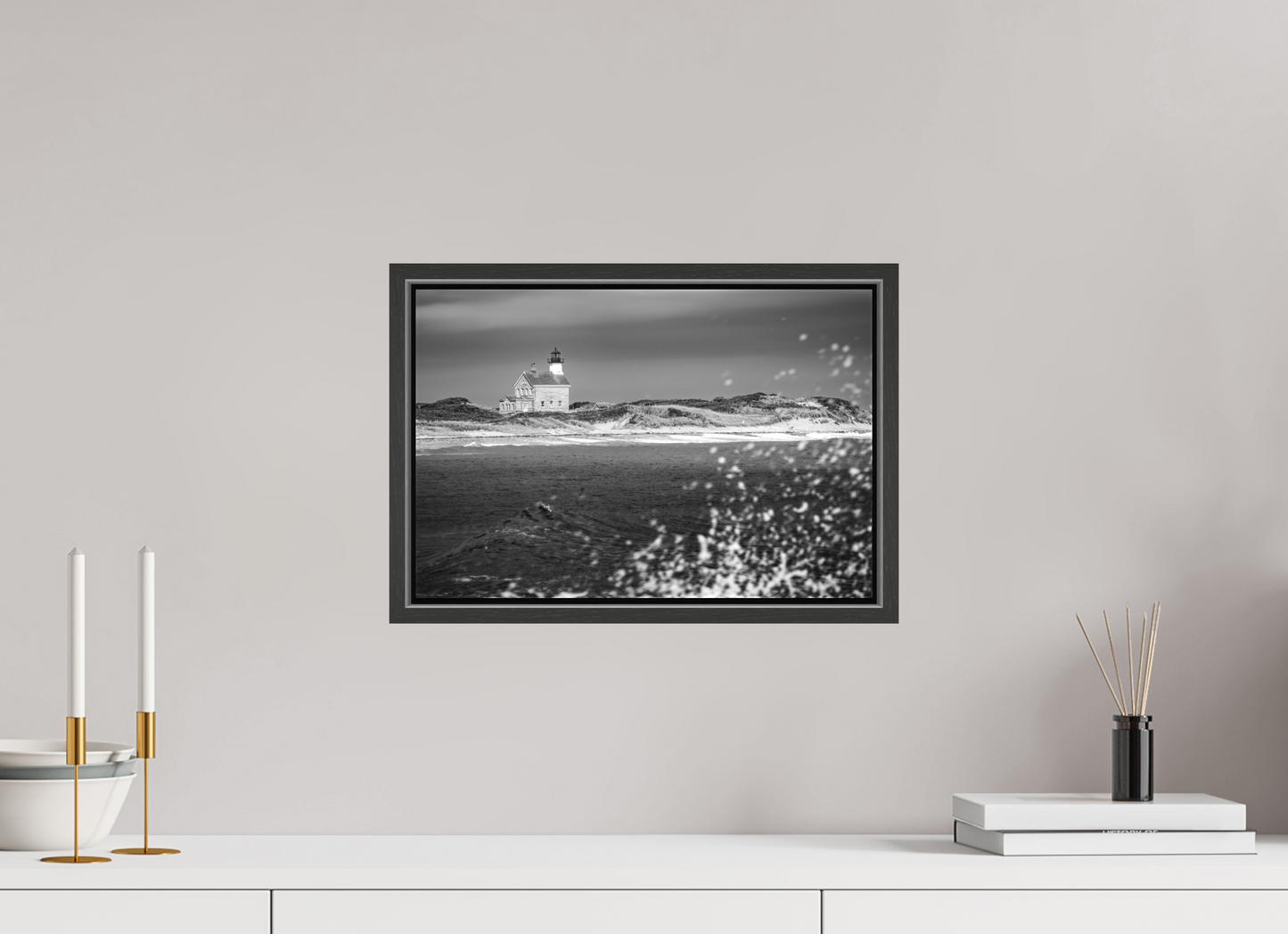 15 x 10″, Matte Canvas Print with Black Wood Floater Frame North Lighthouse