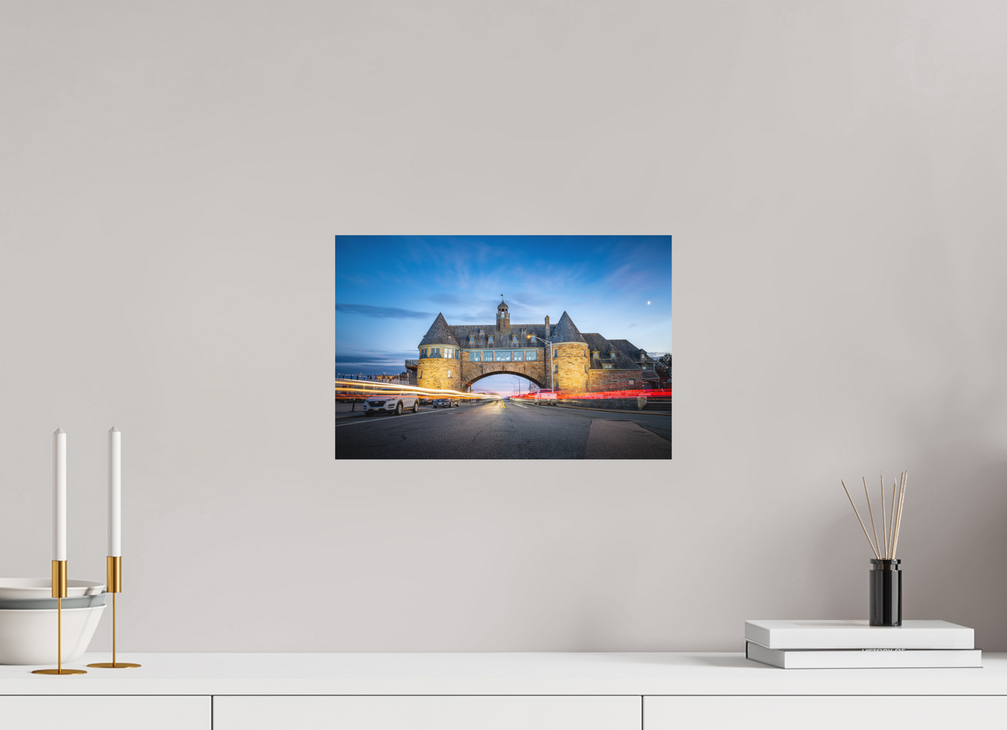15 x 10″, Matte Photo Print on Fuji Crystal DP II Narragansett Towers and Light Trails