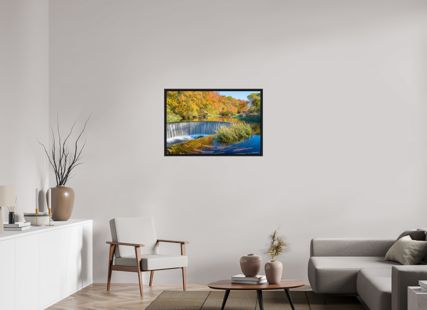36 x 24″, ChromaLuxe HD Metal Print with Black Wood Floater Frame Peak Fall Colors Over Horseshoe Falls