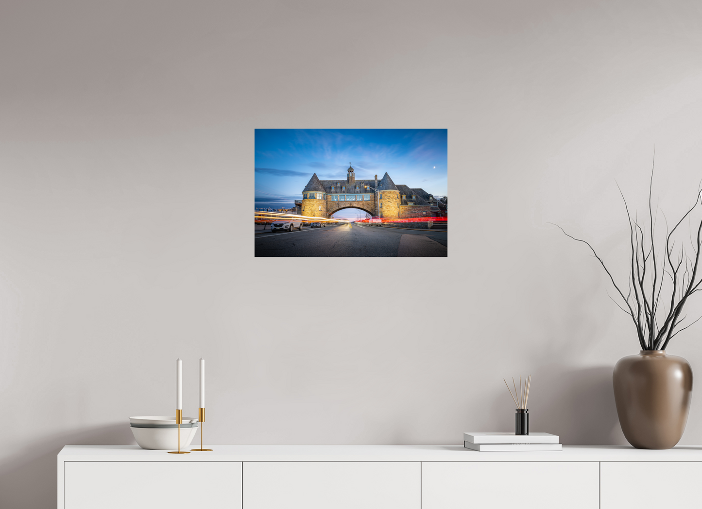 24 x 16″, Photo Print on Fujiflex High Gloss Narragansett Towers and Light Trails