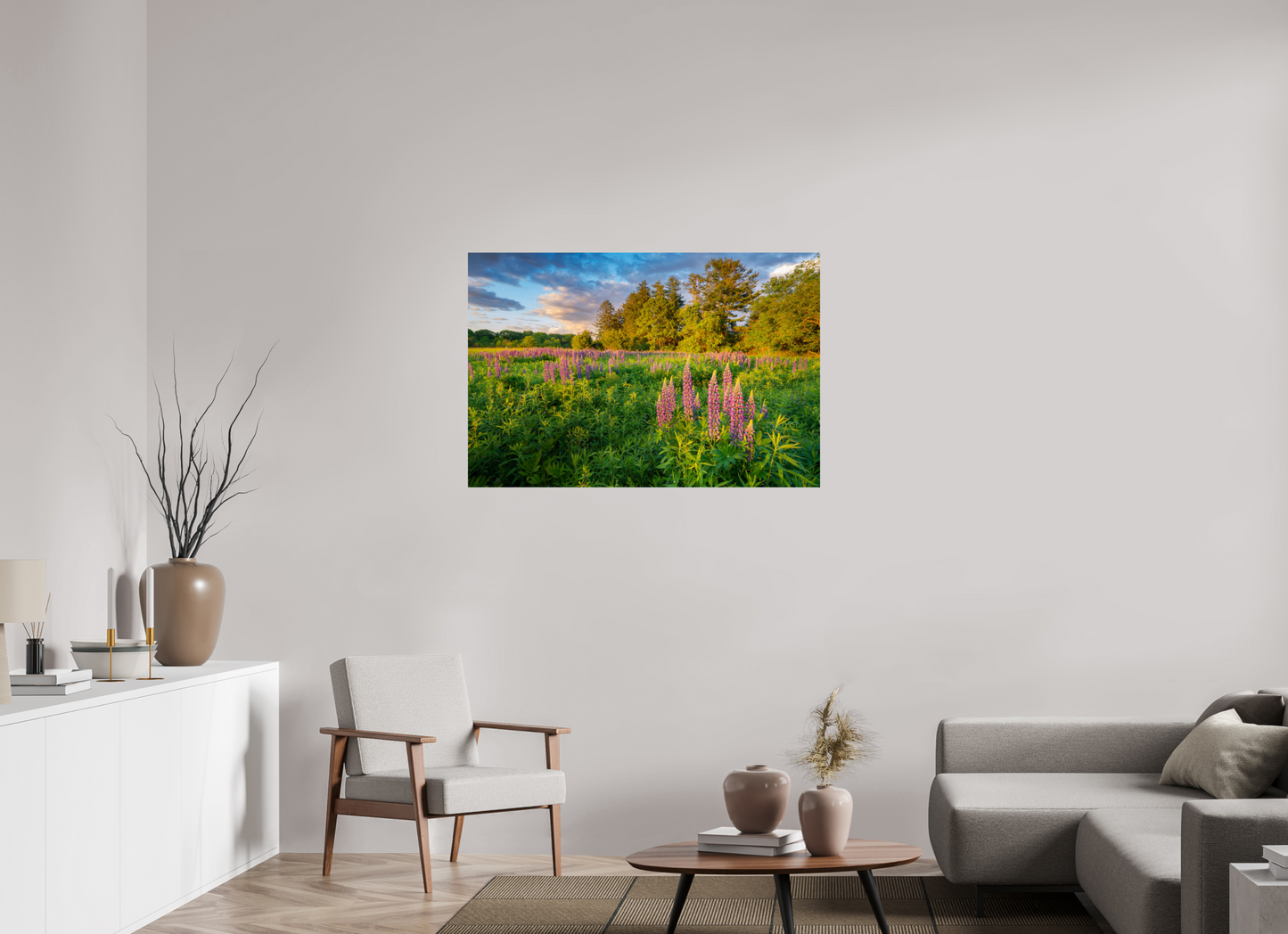 45 x 30″, Premium Metallic Effect Photo Print on Fuji Crystal Pearl Paper Lupines at Golden Hour