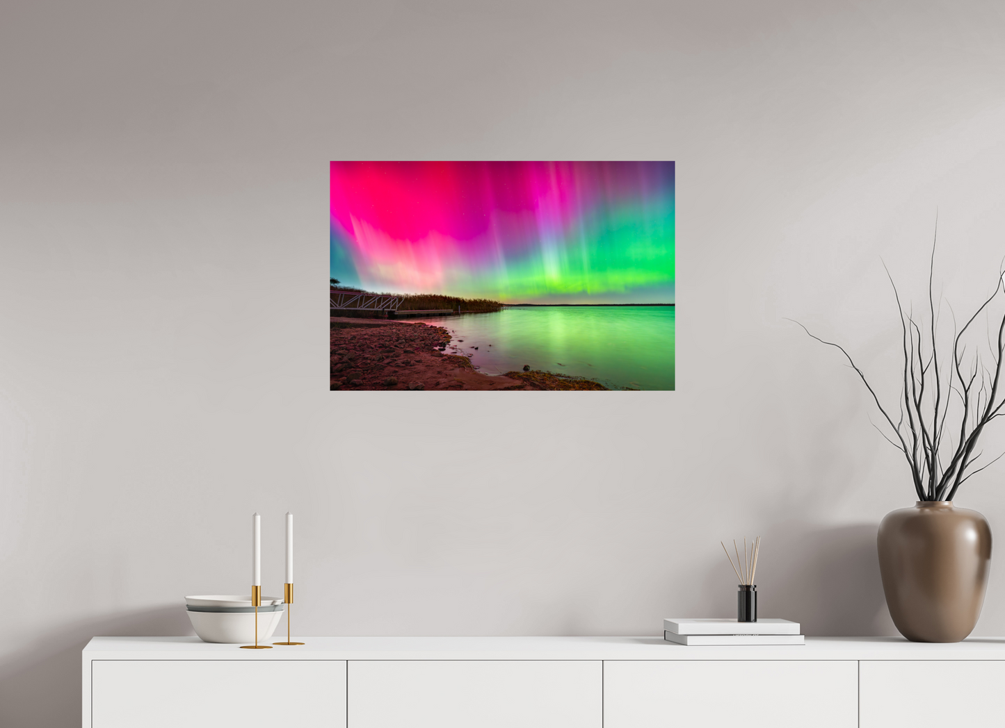 30 x 20″, Metallic Photo Print on Fuji Crystal Pearl Aurora Borealis Over Wordens Pond