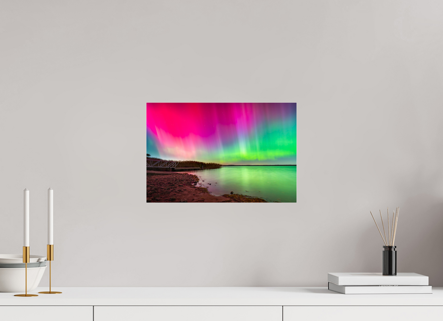 15 x 10″, Photo Print under Acrylic Glass Aurora Borealis Over Wordens Pond