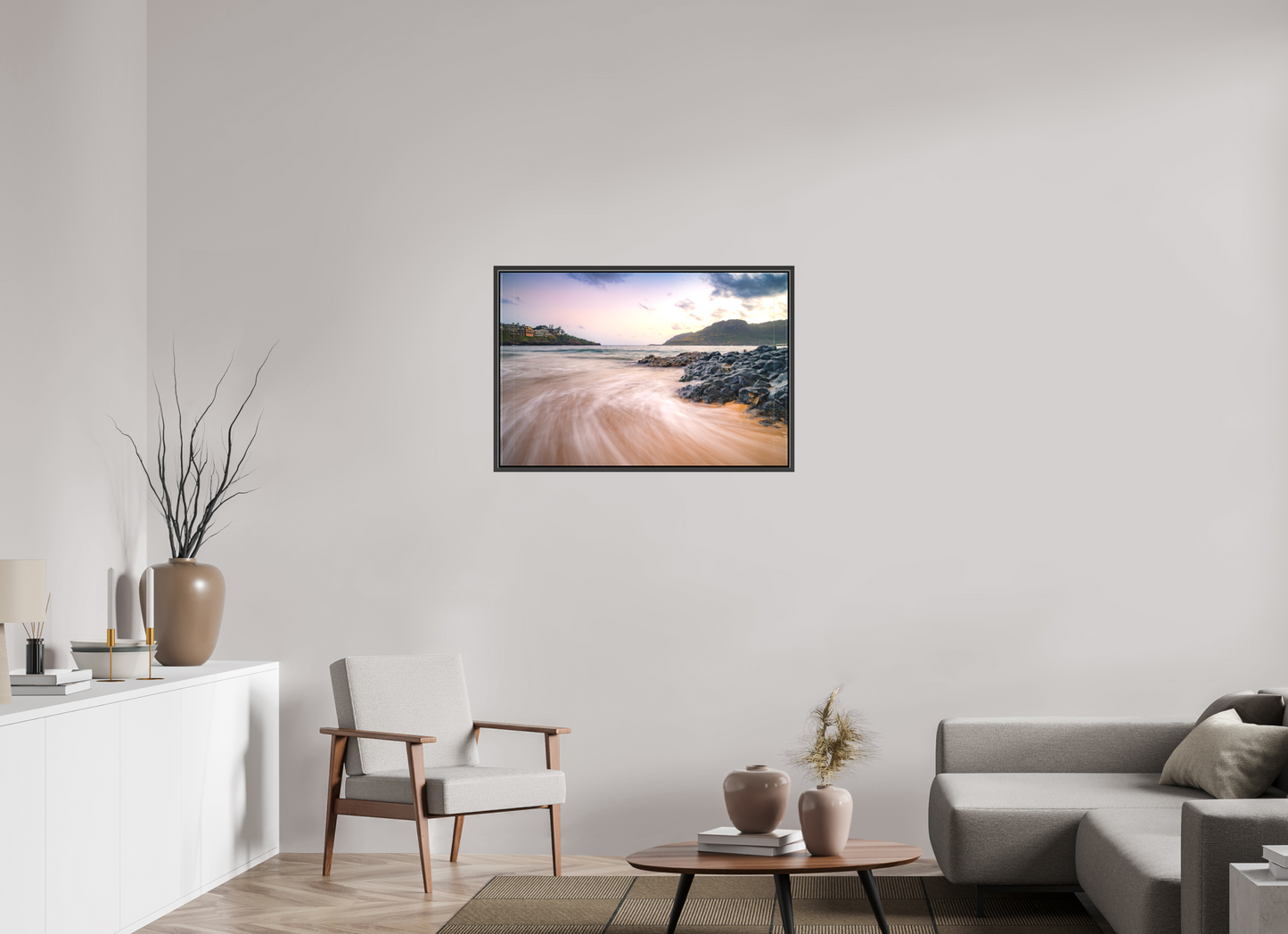 36 x 24″, Matte Canvas Print with Black Wood Floater Frame Waves Retreating