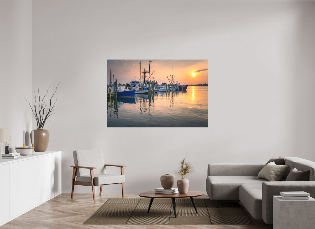 66 x 44″, Matte Canvas Print Boats at Sunset