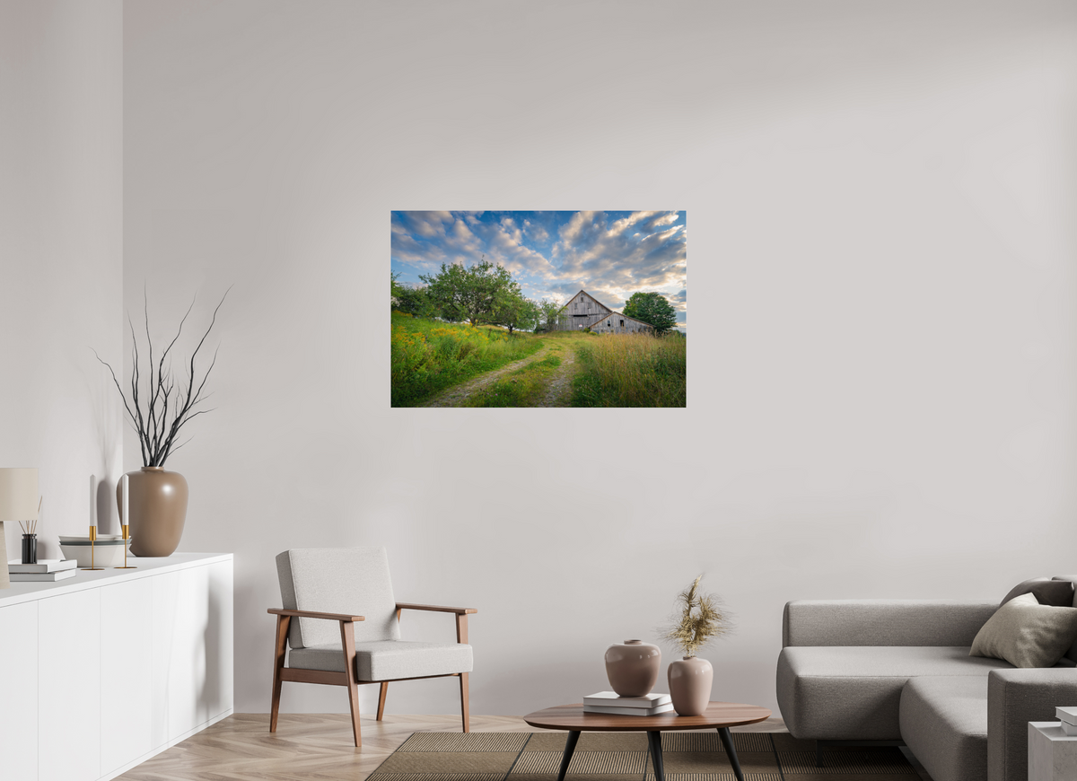 45 x 30″, Premium Photo Print under Acrylic Glass Countryside Barn
