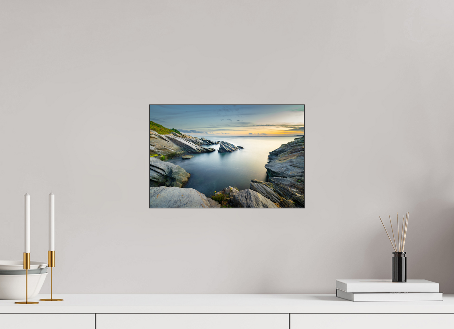 15 x 10″, Photo Print under Acrylic Glass with Black Slimline Case Sunset and Solitude