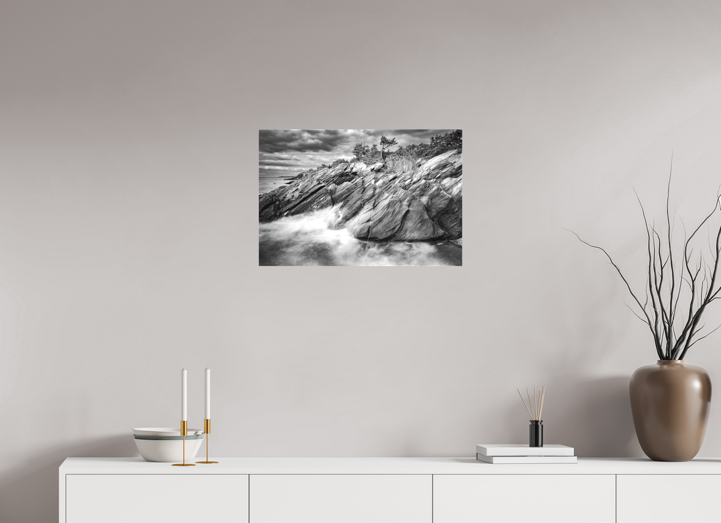 24 x 16″, Matte Canvas Print Rough Seas Against Beavertail Cliffs