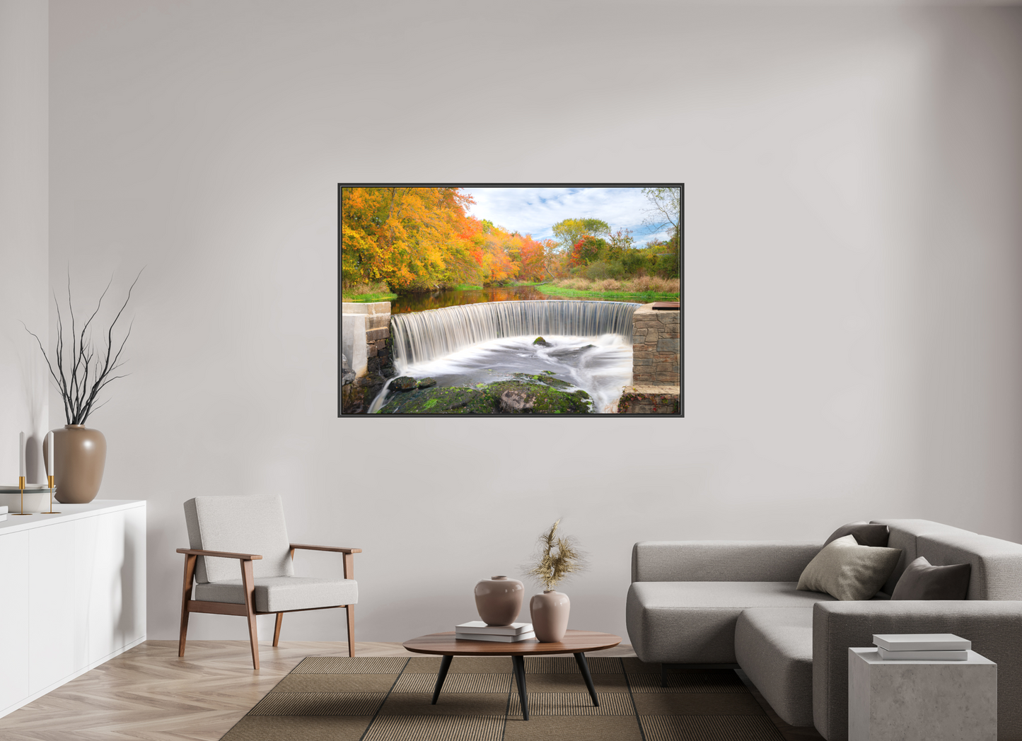 66 x 44″, Matte Canvas Print with Black Wood Floater Frame Autumn at Horseshoe Falls