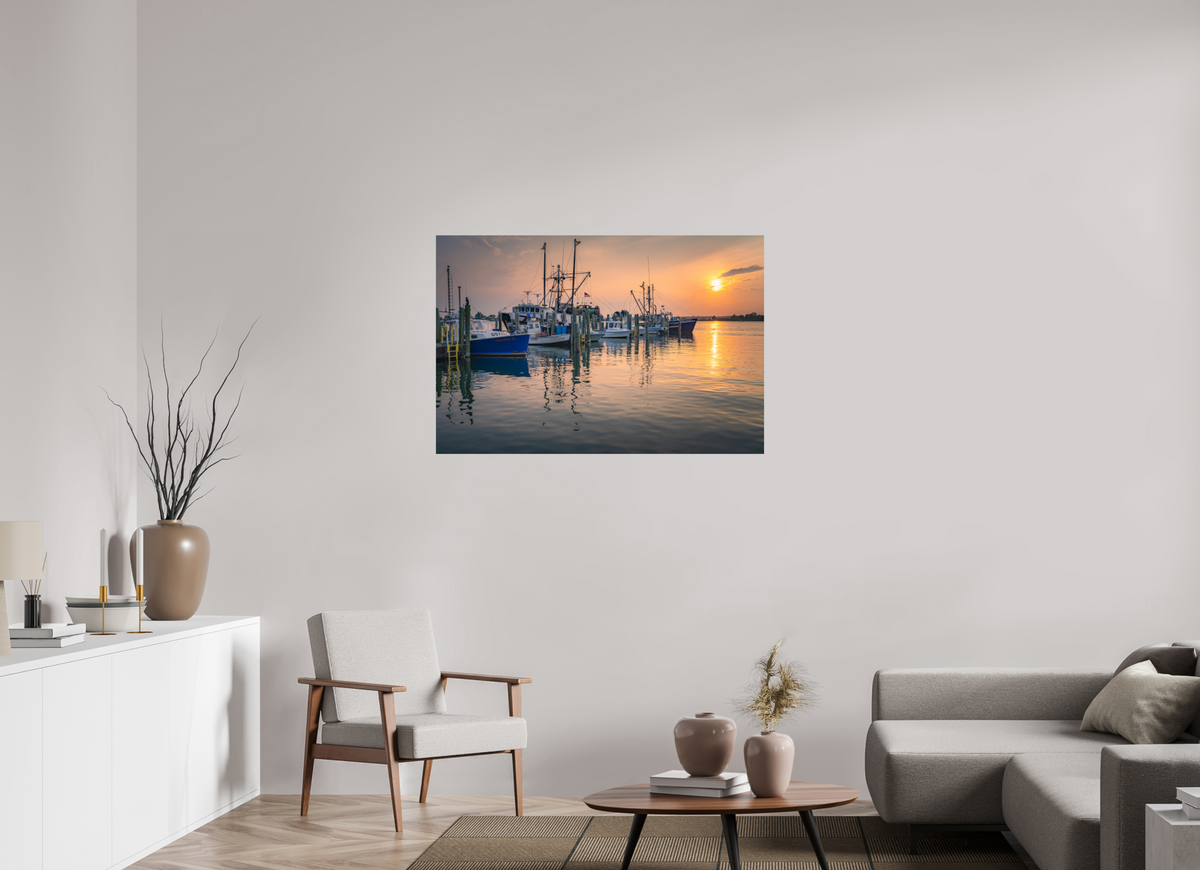 45 x 30″, Premium Metallic Effect Photo Print on Fuji Crystal Pearl Paper Boats at Sunset