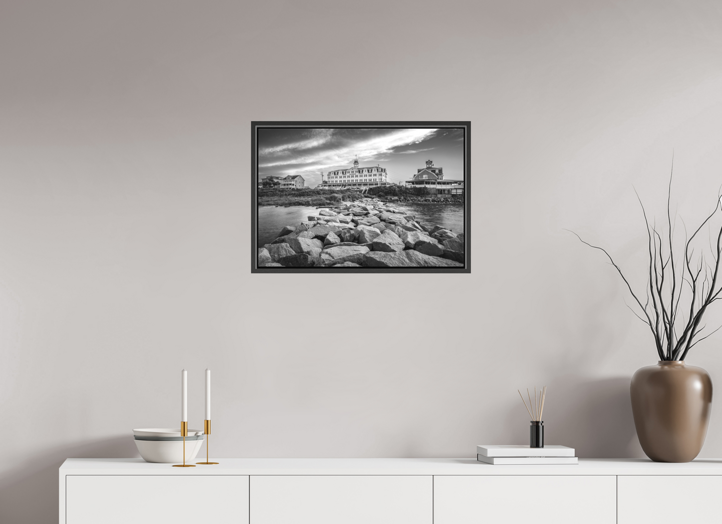 24 x 16″, Matte Canvas Print with Black Wood Floater Frame The National Hotel