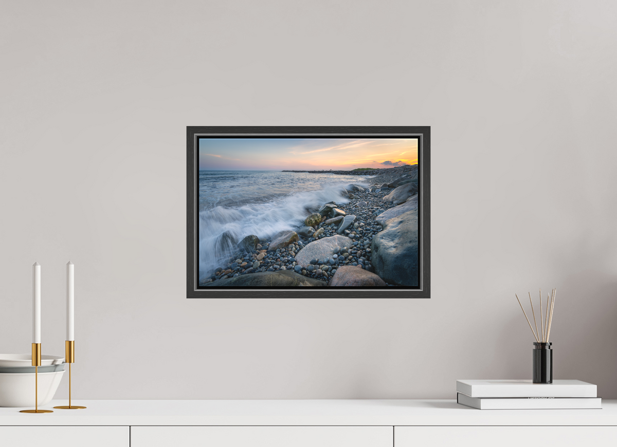 15 x 10″, Matte Canvas Print with Black Wood Floater Frame Waves Crashing at Camp Cronin