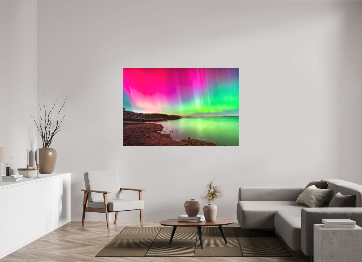 66 x 44″, Matte Canvas Print Aurora Borealis Over Wordens Pond