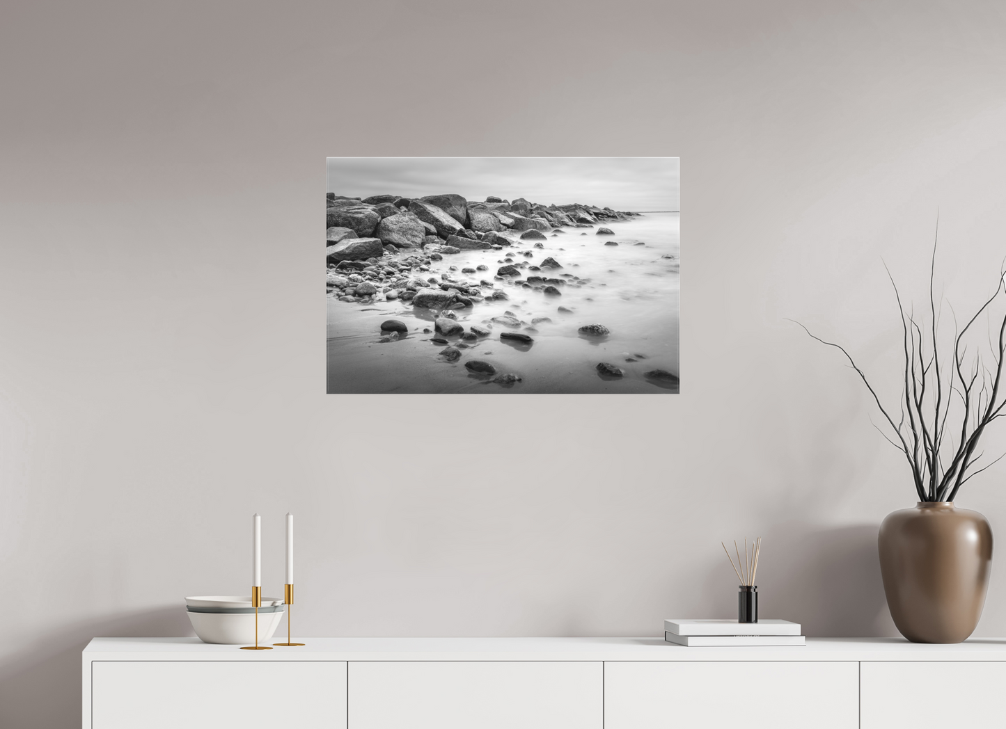 30 x 20″, Matte Canvas Print Overcast Morning at Sand Hill Cove