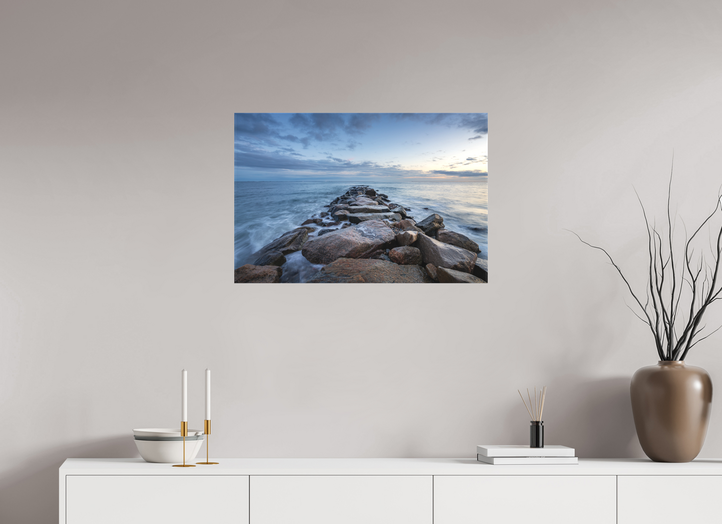 30 x 20″, Matte Canvas Print Roger Wheeler State Beach at Blue Hour