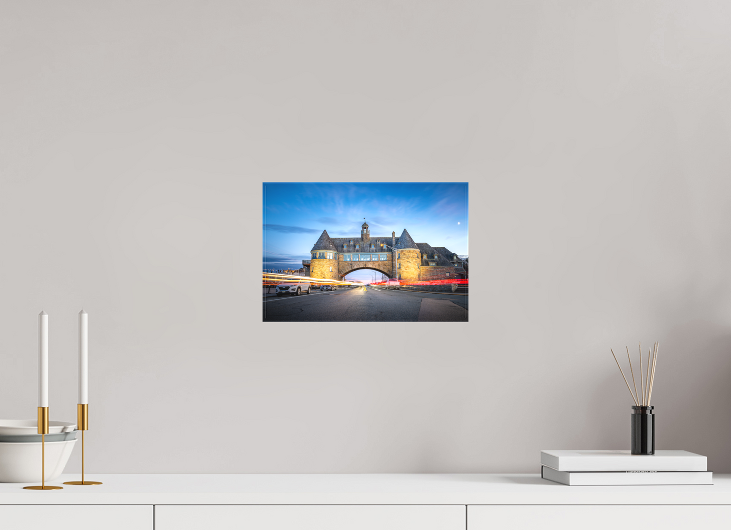12 x 8″, Matte Canvas Print Narragansett Towers and Light Trails