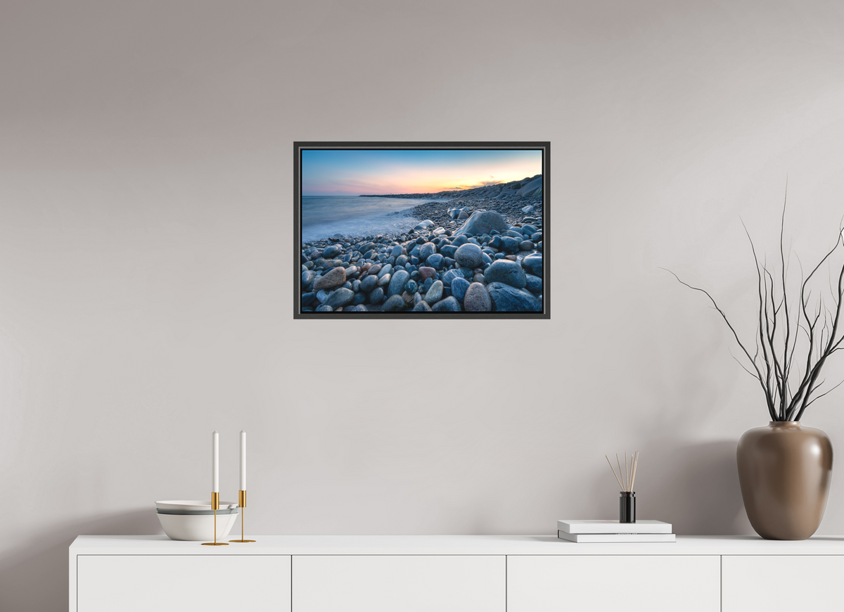 24 x 16″, Matte Canvas Print with Black Wood Floater Frame A Sea of Pebbles at Camp Cronin