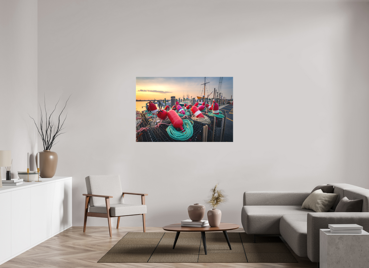54 x 36″, Matte Canvas Print Buoys, Boats, and Lobster Pots