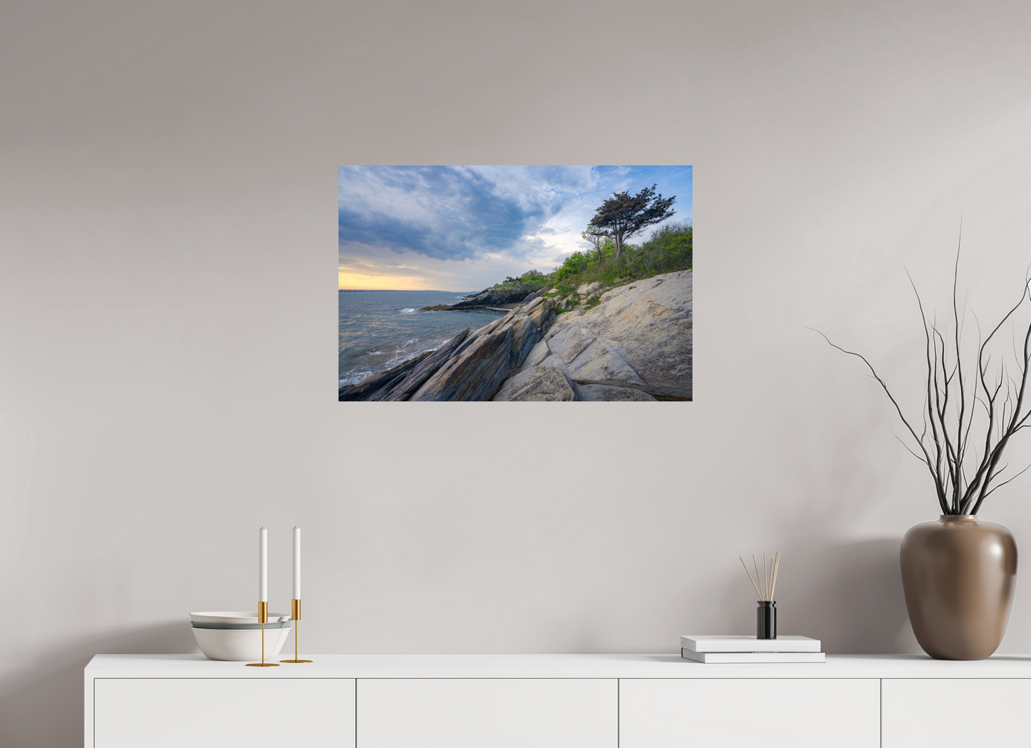30 x 20″, Premium Metallic Effect Photo Print on Fuji Crystal Pearl Paper Rain in the Distance at Beavertail