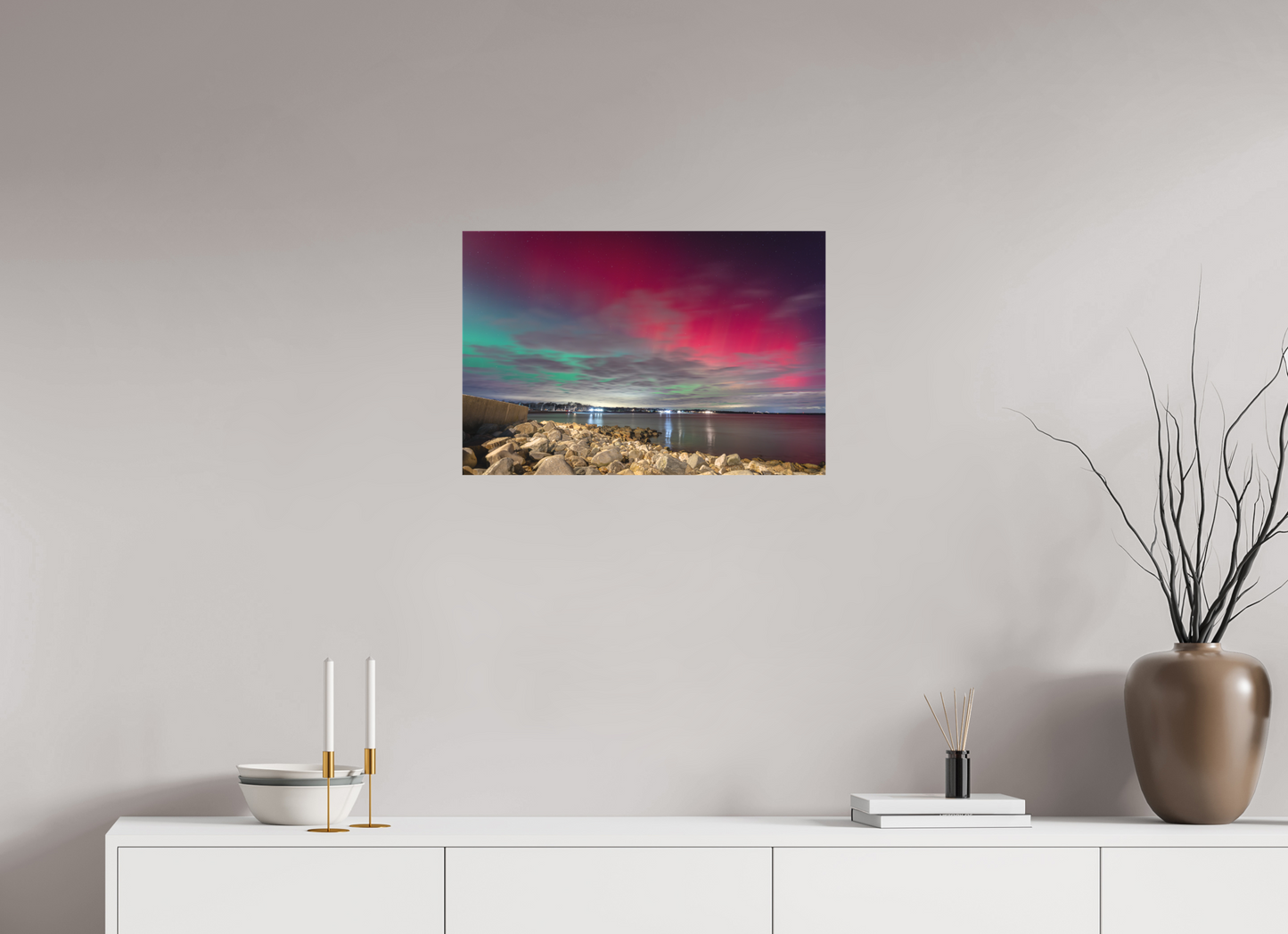 24 x 16″, Matte Canvas Print The Aurora Borealis over Narragansett Beach