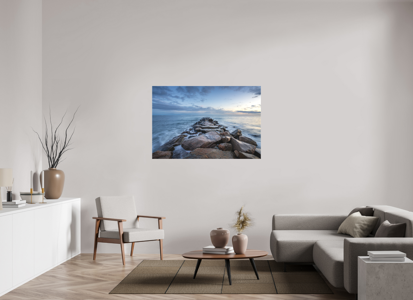 54 x 36″, Matte Canvas Print Roger Wheeler State Beach at Blue Hour