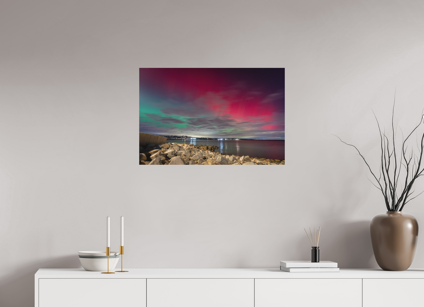30 x 20″, Basic Matte Photo Print on Fuji Crystal DP II Paper The Aurora Borealis over Narragansett Beach