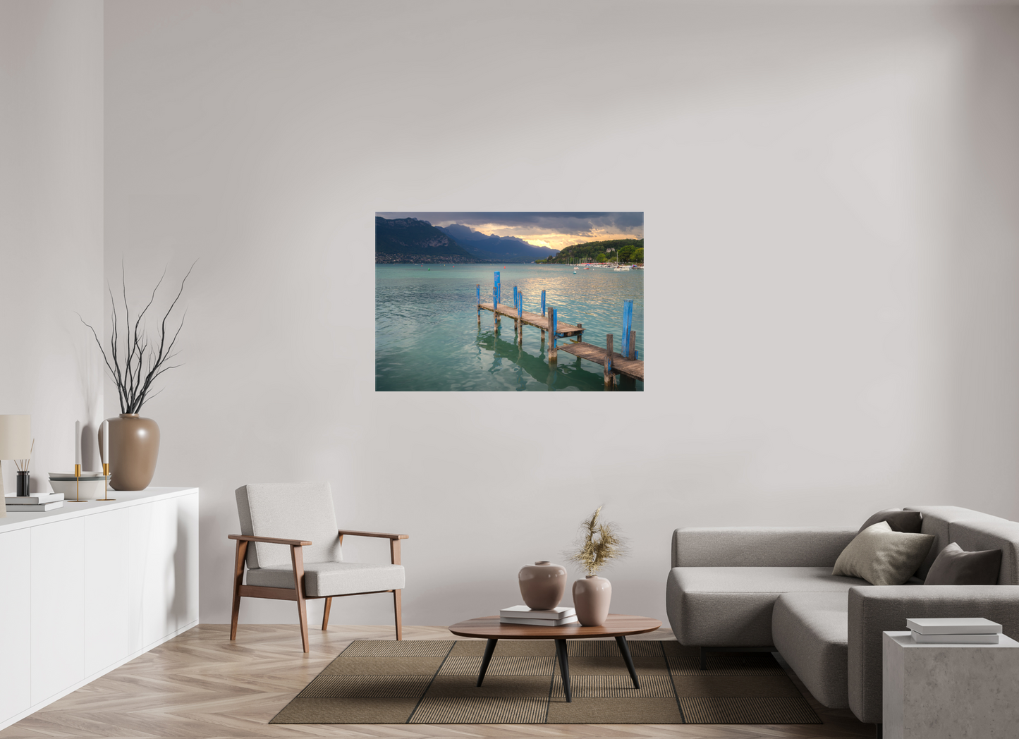 54 x 36″, Matte Canvas Print Thunderstorm over Lake Annecy