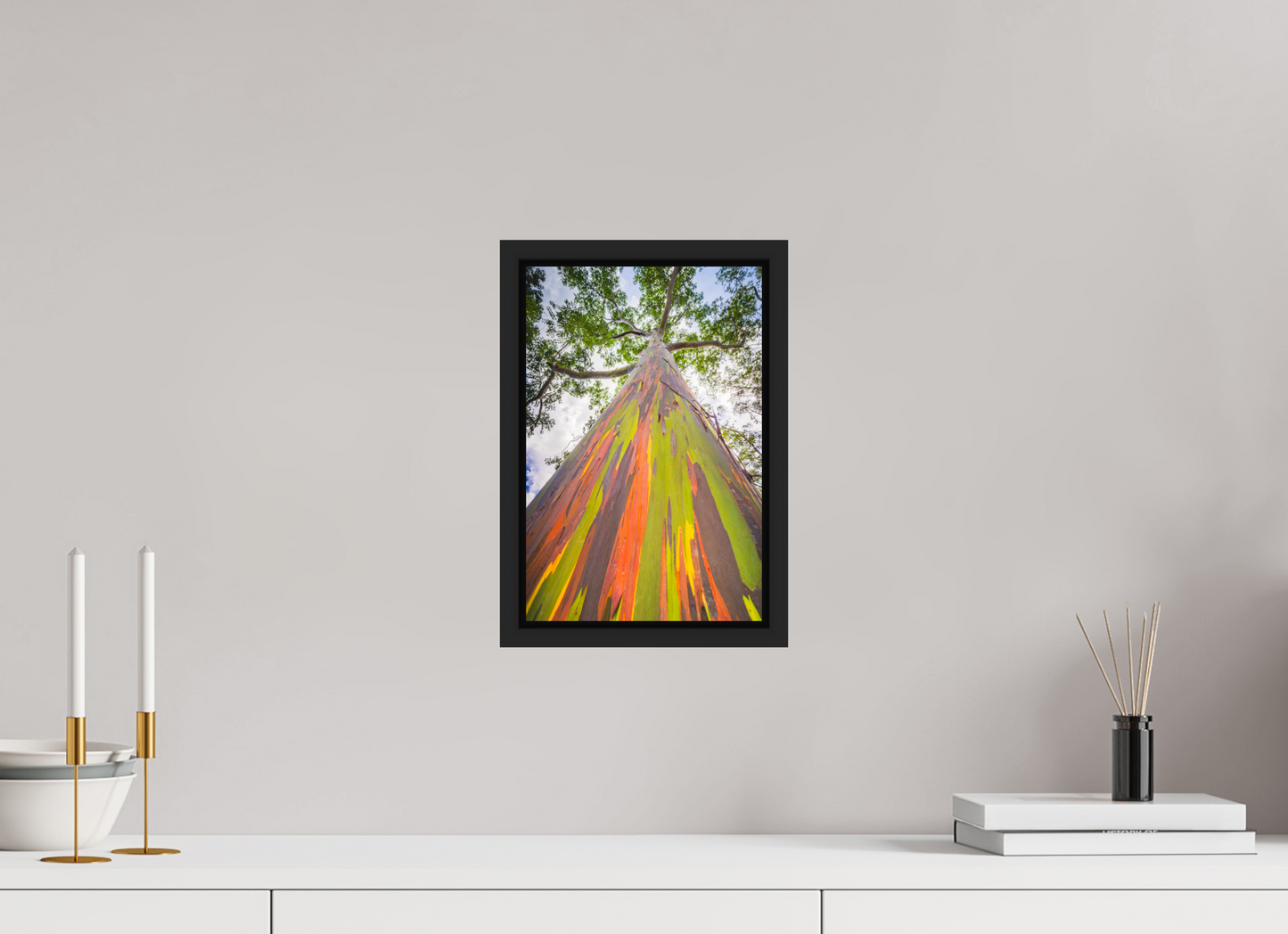 8 x 12″, Photo Print under Acrylic Glass with Black Wood Floater Frame Rainbow Eucalyptus Tree