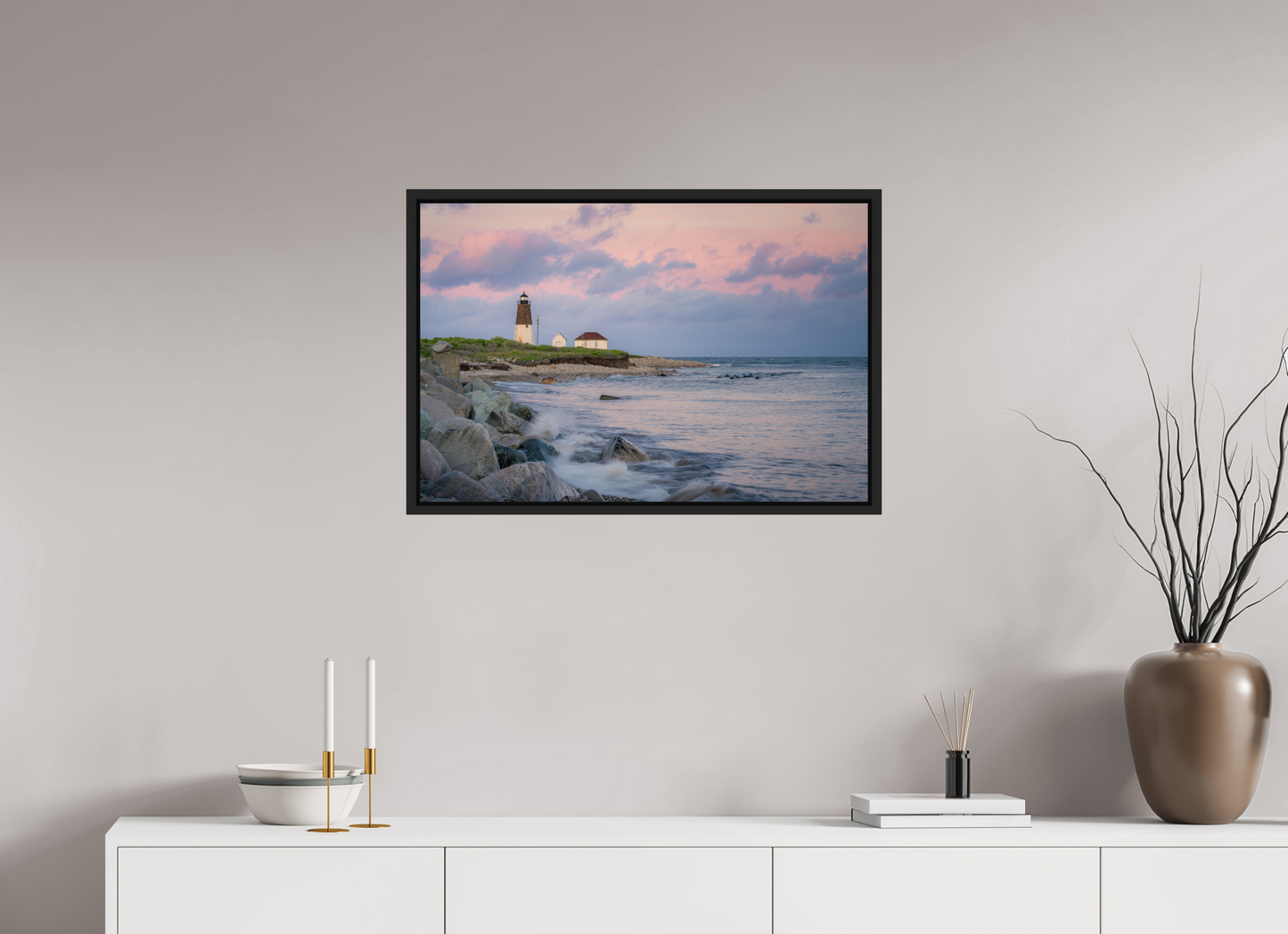 30 x 20″, Premium ChromaLuxe HD Aluminum Metal Print with Black Wood Floater Frame Quiet Sunset at Camp Cronin